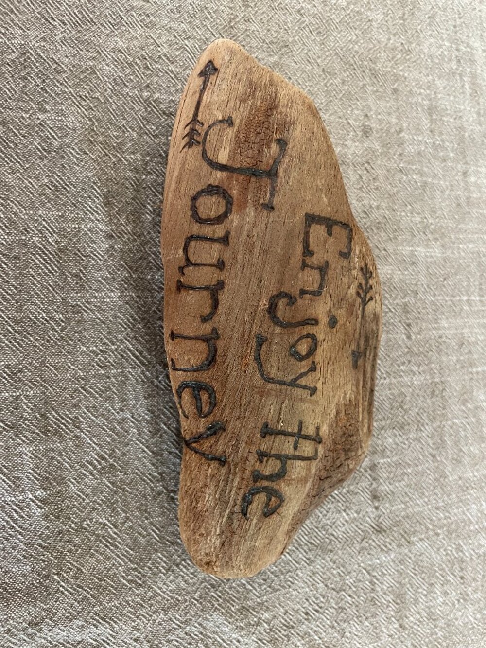 Driftwood Table Decor with Enjoy the Journey Embedded into it 8" x 4"
